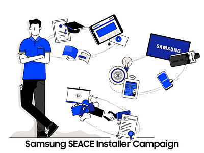 Samsung SEACE Installer Campaign brand branding brochure campaign character character design design electronics europe graphic design illustration illustrator poster samsung tablet visual