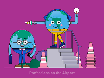 Globi: Professions on the Airport airport artwork branding business character character design creative drawing flatdesign globe globi graphic design illustration illustrator mascot profession purple sketch typography vector