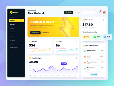 Lifecell App application branding card chart connect connection dashboard design graph illustration interface payment redesign search statistics ui ux web web app yellow