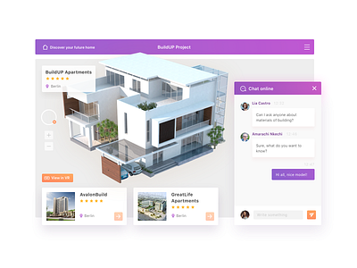 Discover your future home 3d 3d art app building chat design flat illustration lviv messanger minimal purple ui ukraine ux web website