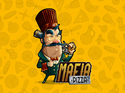 Mafia Pizza brand chef eat food guns illustration logo mafia moustache pizza restaurant