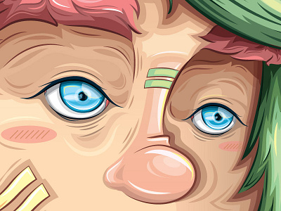 :) blue colors eyes face green illustration