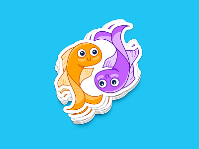 Pair of Fish Sticker fish goldfish koy mirrored sticker twin yinyang