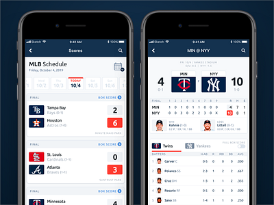 MLB Schedule Scores & Box Score app baseball card interaction design mlb mobile sports ui ux