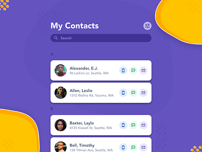 Contact Cards List app cards contact design illustration interaction design product design ui ux