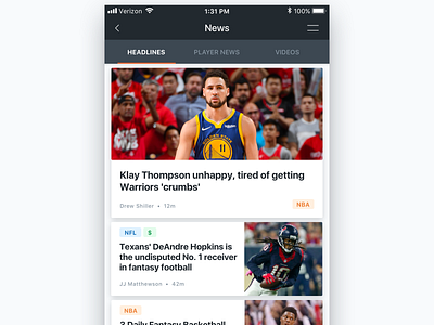 Article News Feed Exploration app article card design exploration feed interaction design mobile nba shadows sports ui ux