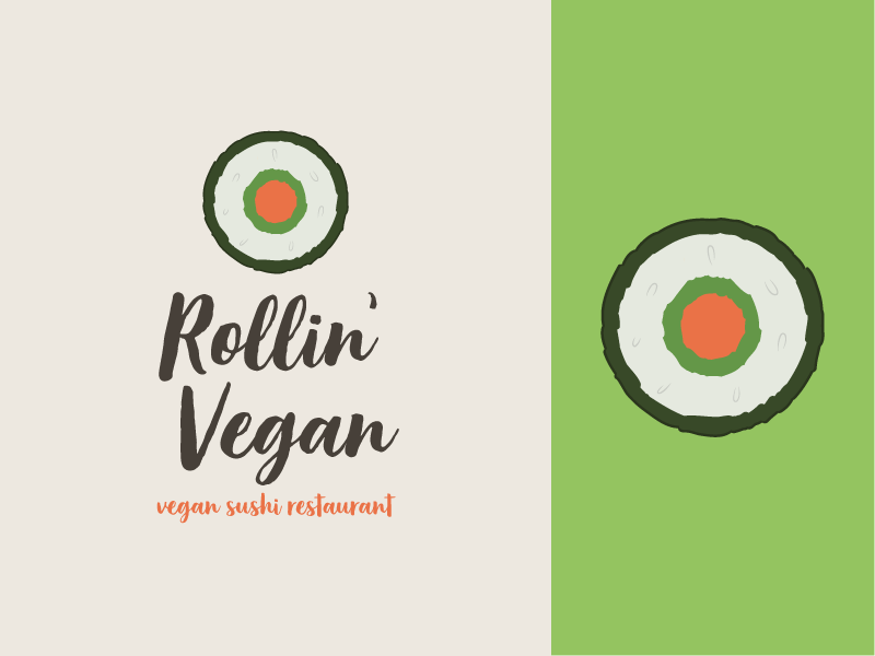 Rollin' Vegan (Logo) feedback sushi food restaraunt logo design concept logo design