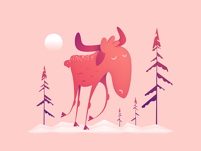 Moose-like character design walking between some pine trees adobe animal character design gradient illustration illustrator moose vector