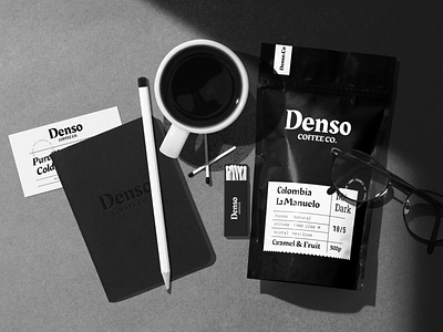 Denso Coffee Company badge black bnw branding brew clean coffee concept creative design illustration logo mockup mockup design sceene stong typography