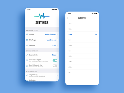 Daily UI #7: Settings (Earthquake App) app design daily ui challenge dailyui007 earthquake earthquake app settings settings ui ui ui design