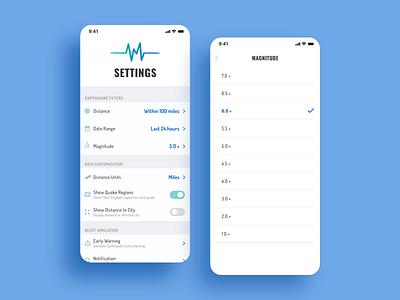 Daily UI #7: Settings (Earthquake App)