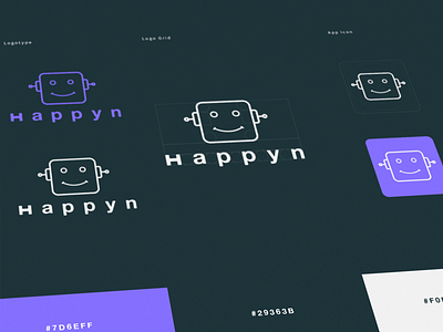 Happyn Logotype app blue branding branding agency chat code color dark grid ia icon logo logotype robot typography ui