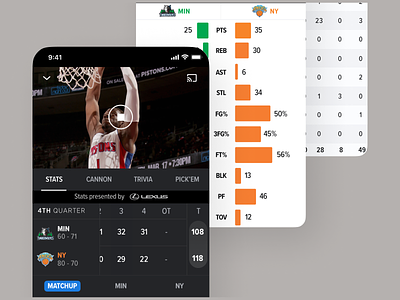 MSG GO - Stats clean mobile scoreboard sports stats ui video