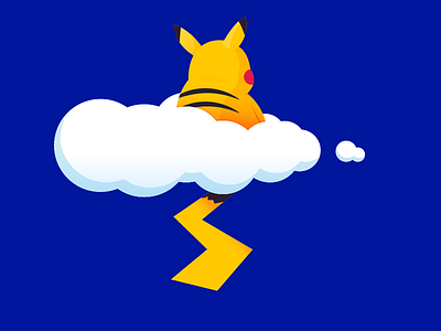 Cloudy with a chance of "Chu" blue clean fun illustration minimal pikachu pokemon simple yellow