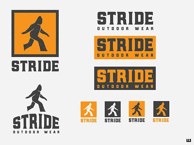 Stride Outdoor Wear bigfoot brand brand design brand identity branding camping design hiking identity design logo logo design logomark logotype outdoor outdoor logo outdoor wear sasquatch vector yetti