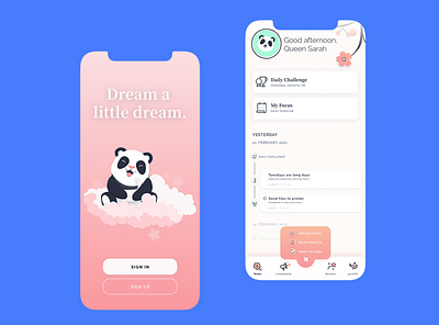 Qexie branding checklist cute design illustration mental health mobile panda ui ux wellness wip