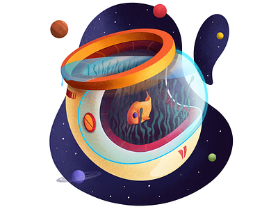 Space Martin colorful drawing fish helmet illustration ipad pro nasa planets procreate space