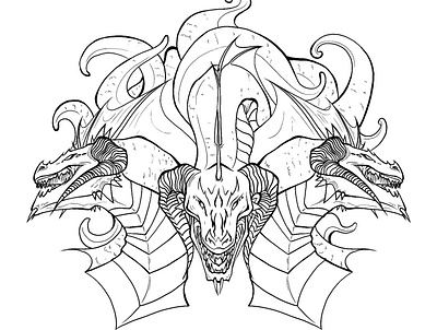 Hydra beast dragon fantasy hydra linework mythical creature