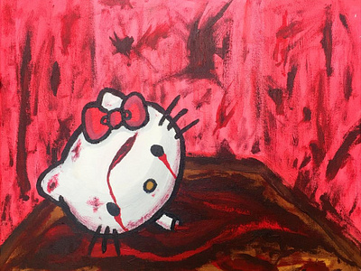 Goodbye Kitty acrylic painting arcylic blood character childhood ruined dark death goodbye hello kitty japanese murder pink ritual satanic