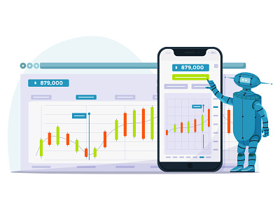 Trading using robot intelligence app app design flat design flat illustration home page illustration illustrations intelegent landing page robot robot forex robot trading robotic trading ui ui design web web design website website design