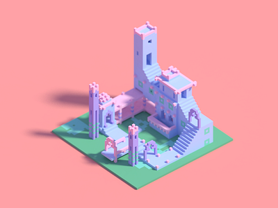 Voxel illustration of Monument Valley