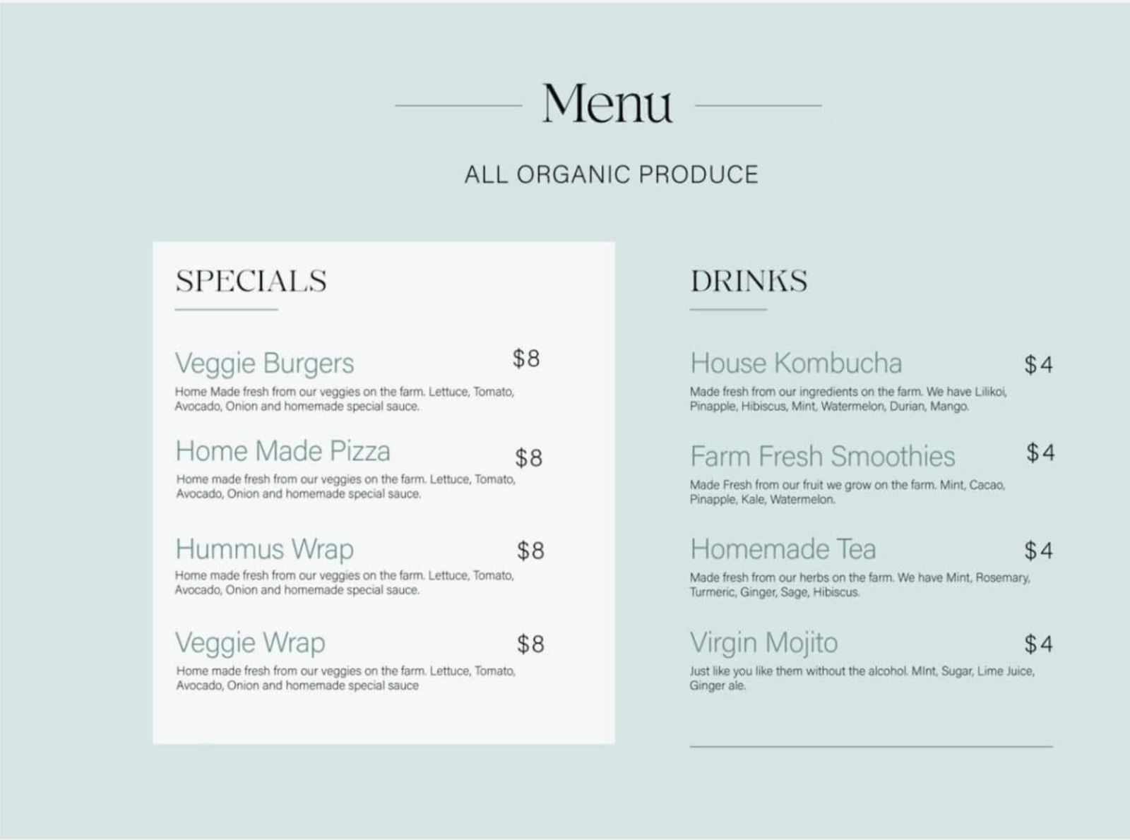 Menu design for plant-based cafe by Danae Bloise on Dribbble