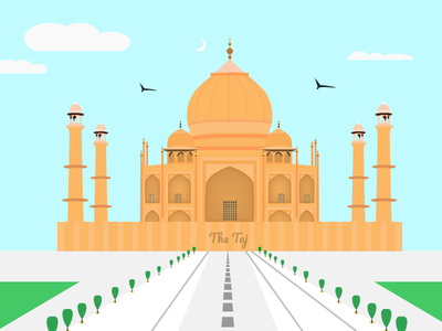 The Taj atrective design flat illustration incridible india india india gate minimal taj tajmahal tourism tourist travel ui ux web website
