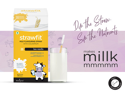 Strawfit- A New way of Drinking Milk branding design flat flavour strawfit typography web