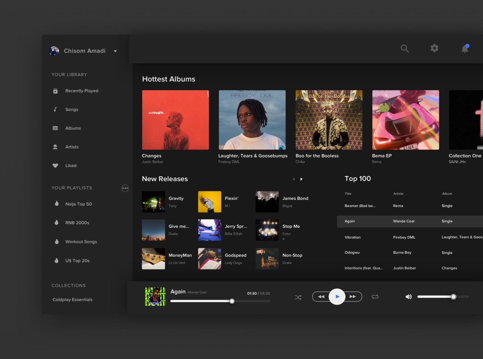 Music player desktop version by ebere ekeledo on dribbble