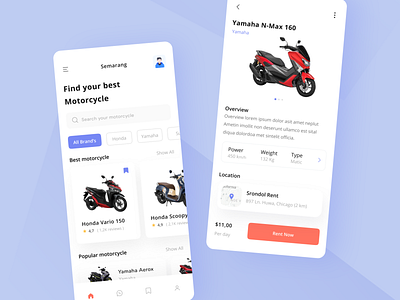 Kanmus Rent Motorcycle App app design minimal motorcycle rentapp ui