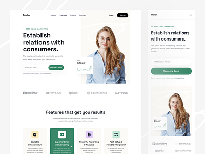 Mailer - Landingpage agency crm design green invoice landing page marketing minimal sales sass sass landingpage website