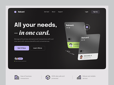 Balcard - Payment Card Landingpage banking banking app card credit card design finance finance app financial landing page minimal money web