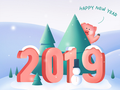happy new year 2019 pig ui 插图 角色设计