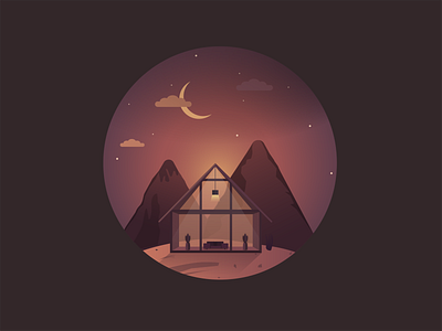 Cabin In A Desert 🏜 cabin flat design flat illustration illustration art sunset