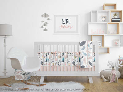 Nursery Beddings (Crib with and without Bumper) & Frames Pack baby baby room bumper crib frame mock up frame mockup frames mockup mock up mockup mockups nursery photo picture frame pillow poster sheets template toys wall wall decal