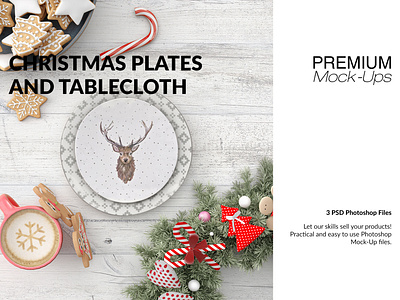Christmas Plates Tablecloth & Gingerbread Set christmas christmas plate gingerbread holiday plate plate mockup