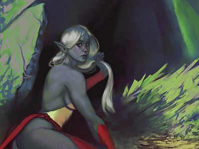 Crystal Cave - WIP drow fantasy illustration wip