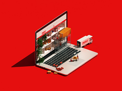 Rejected idea for biggest building material shop online 3d building delivery isometric miniature