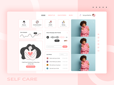 Self Care Dashboard app blog dashboad design frontend illustraion interface modern dashboard self care trendy design ui ui design ux web web design
