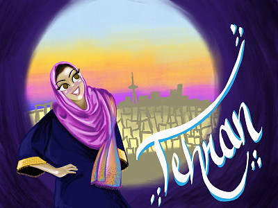 Postcard Illustration attraction character city digital art illustration landscape muslim painting postcard sketch travel woman