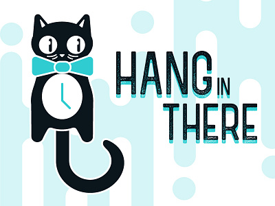 Hang in There black cartoon cat certified spicy illustration poster retro teal vintage