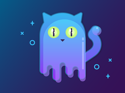 Meoo cartoon cat character ghost gradient illustration purple vector