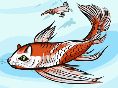 Koicat and Mouse adobedraw cat catfish drawing fish illustration ipad koi mouse orange procreate shrimp sketch vector