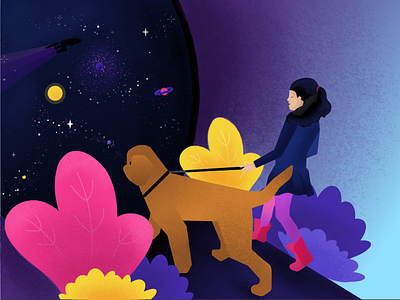 Exploring character dog illustration ipad scene sketch space universe vector