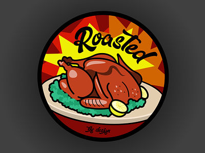 Roasted cartoon chicken coaster fire food illustration turkey vector