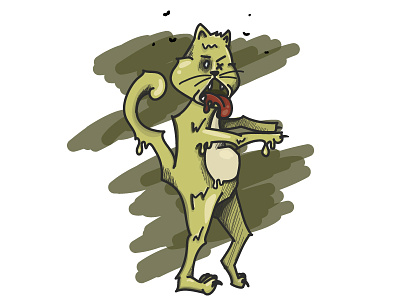 Gonna Eat Yo Brains Meow cat character green gross illustration ipad sketch vector zombie