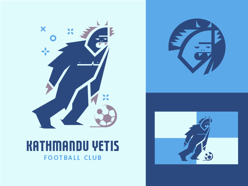 Fictional Football Club logo badge branding vector character monster yeti blue sports football soccer illustration flat