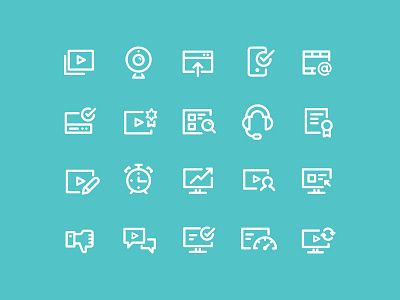 Icon set for VideoGenie chart clock cute icon iconography minimal outline phone simple video website white
