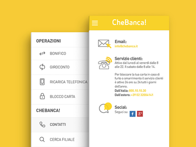 Chebanca App Contact Page app banking contact icons ios login menu mobile