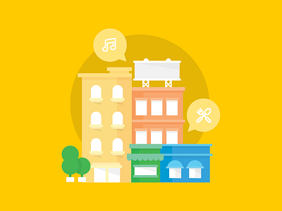 City Illustration colorful. events icons illustrations intro slides onboarding sign up
